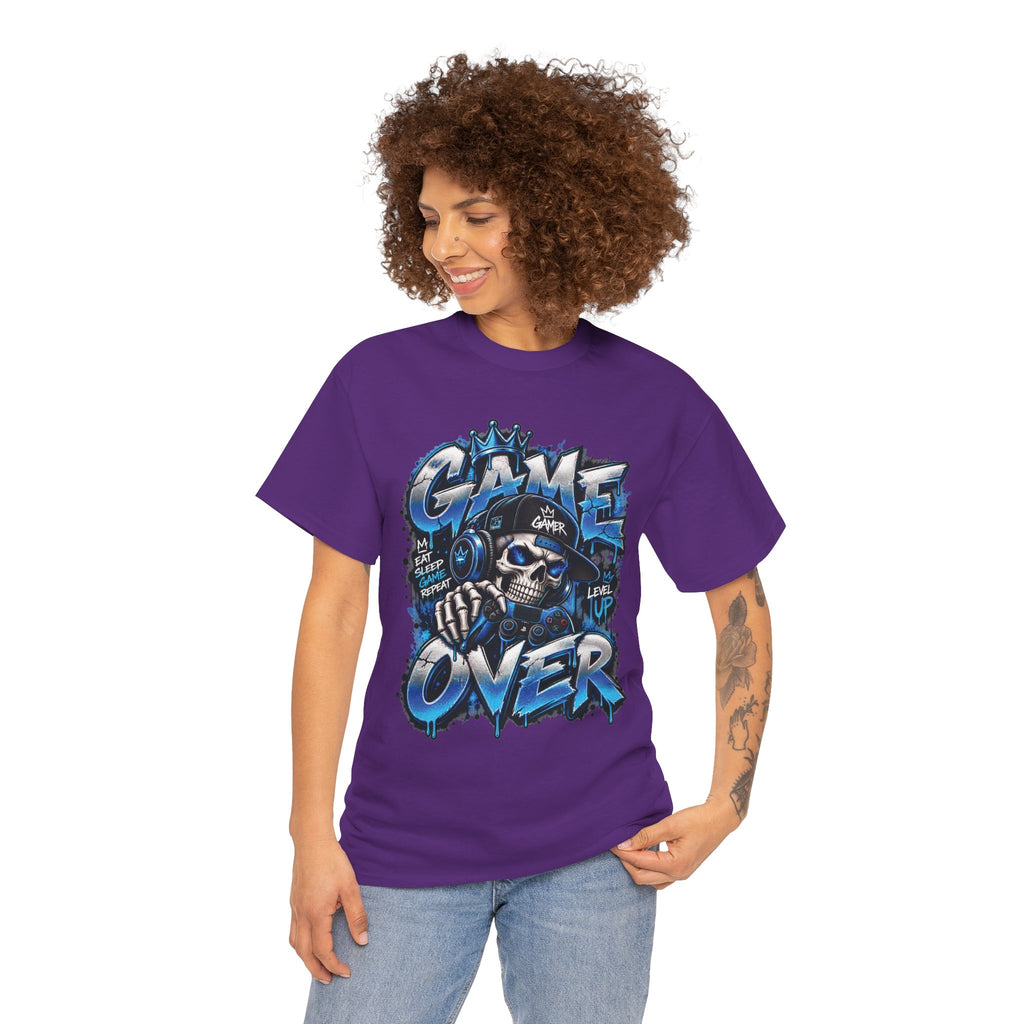 Game Over Skull Gamer T-Shirt | Level Up Graphic Tee