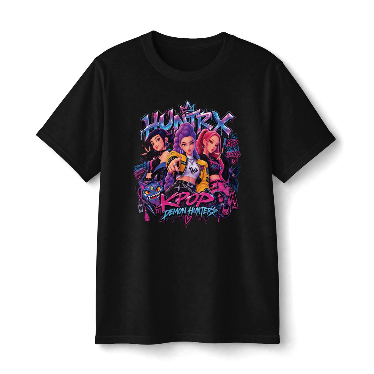 K-Pop Girl Group Graphic Tee | Neon Retro Anime Style