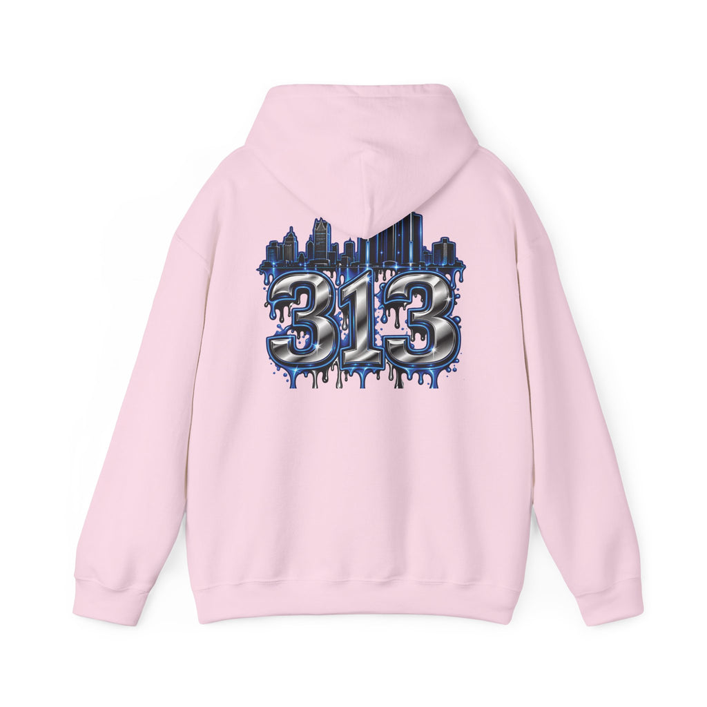 Detroit 313 Drip Skyline Hoodie | Graffiti Letter B Chest Design