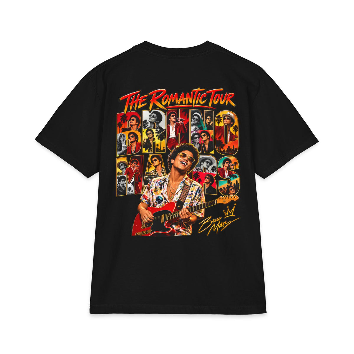 Bruno Retro Pop Singer Portrait T-Shirt | Tour Poster Back Graphic