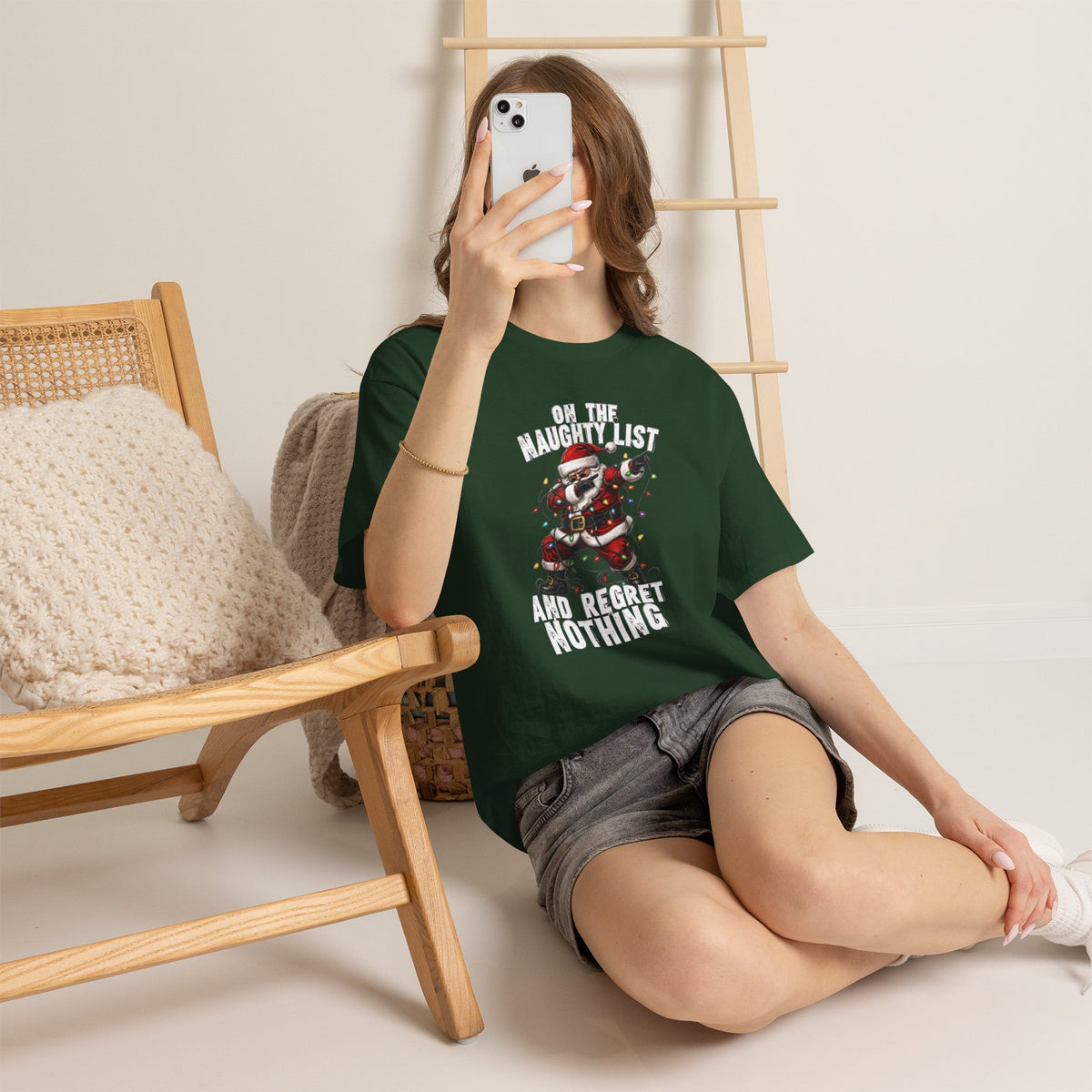 Santa Skeleton 'On the Naughty List and Regret Nothing' Tee | Christmas Punk Shirt