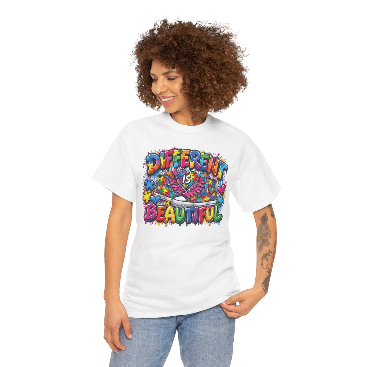 Autism Different Is Beautiful T-Shirt | Colorful Rainbow Graffiti Design