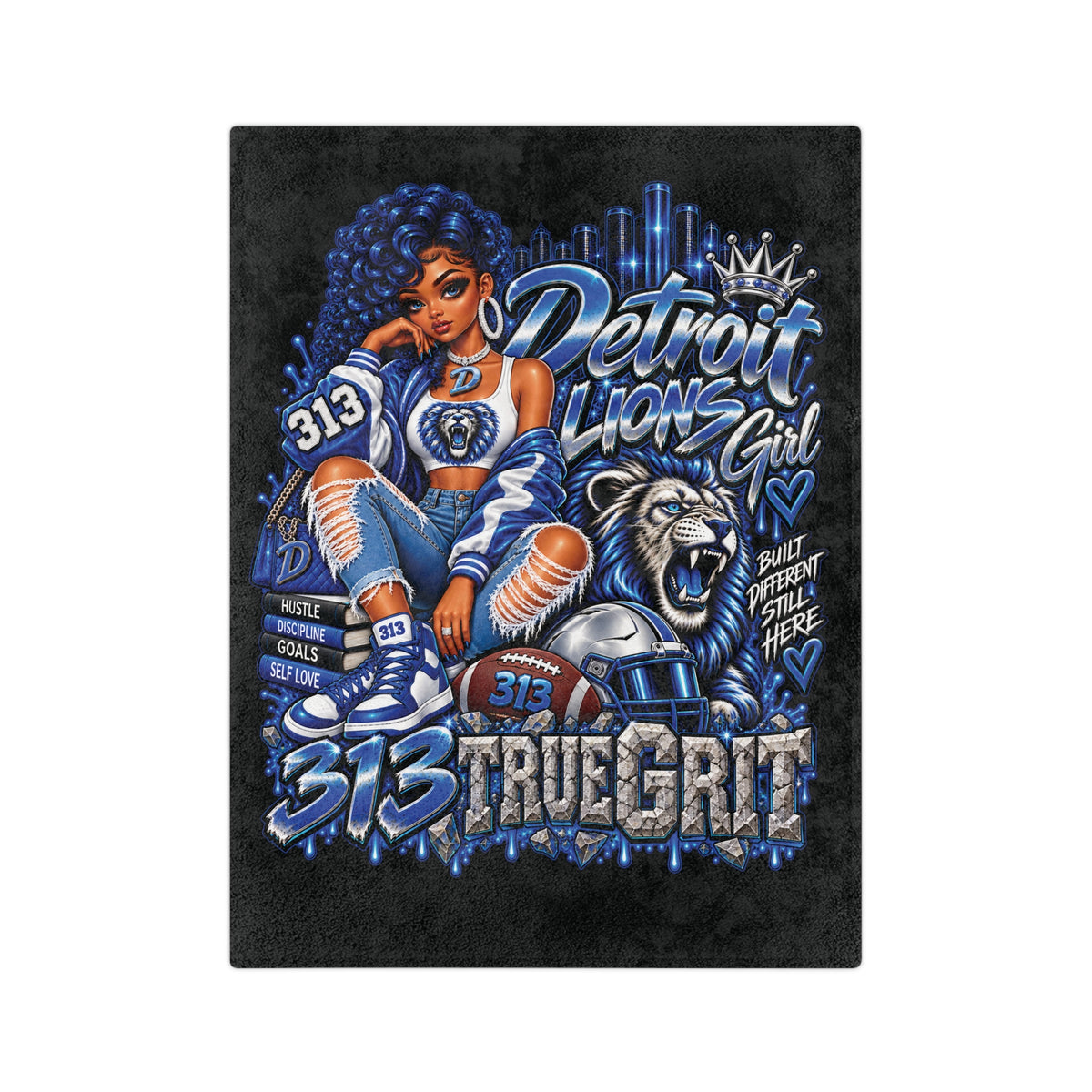 Detroit Lions Girl velveteen blanket | 313 True Grit football design