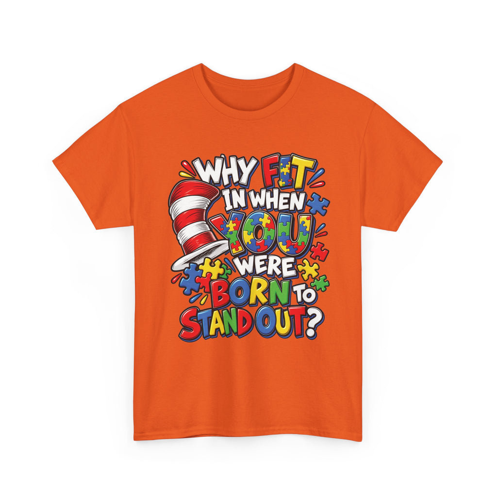 Autism Why Fit In When You Were Born To Stand Out T-shirt | Cat in the Hat Puzzle Design