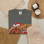 Wait Your Turn Fat Man turkey stomping Santa T-shirt | Thanksgiving Christmas mashup