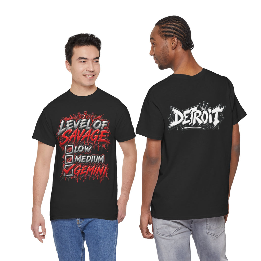 Level of Savage Gemini T-Shirt | Zodiac Astrology Tee, Detroit Graffiti Back