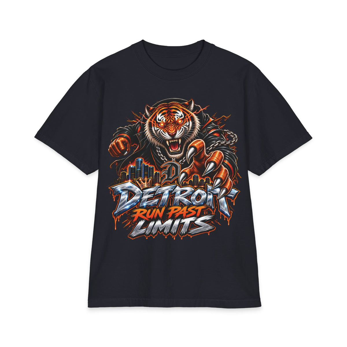 Detroit Run Past Limits T-Shirt | Tiger City Skyline Graphic