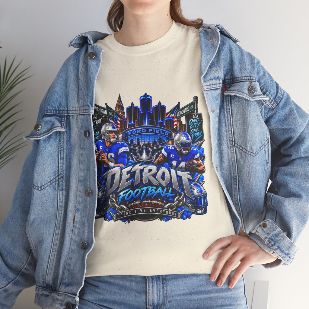 Detroit Football Graphic Tee | City Skyline, Players, Lions-Inspired Design