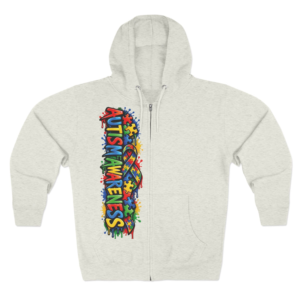 Autism Awareness Puzzle Heart Zip Hoodie | Colorful Awareness Design