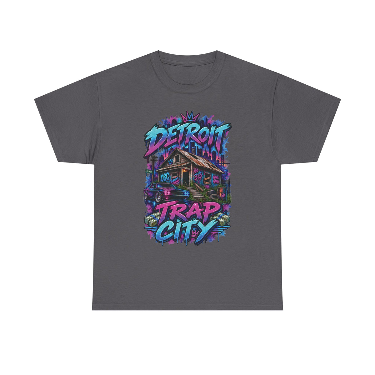 Detroit Trap City Tee | Urban Graffiti Streetwear, Neon Hip Hop Design