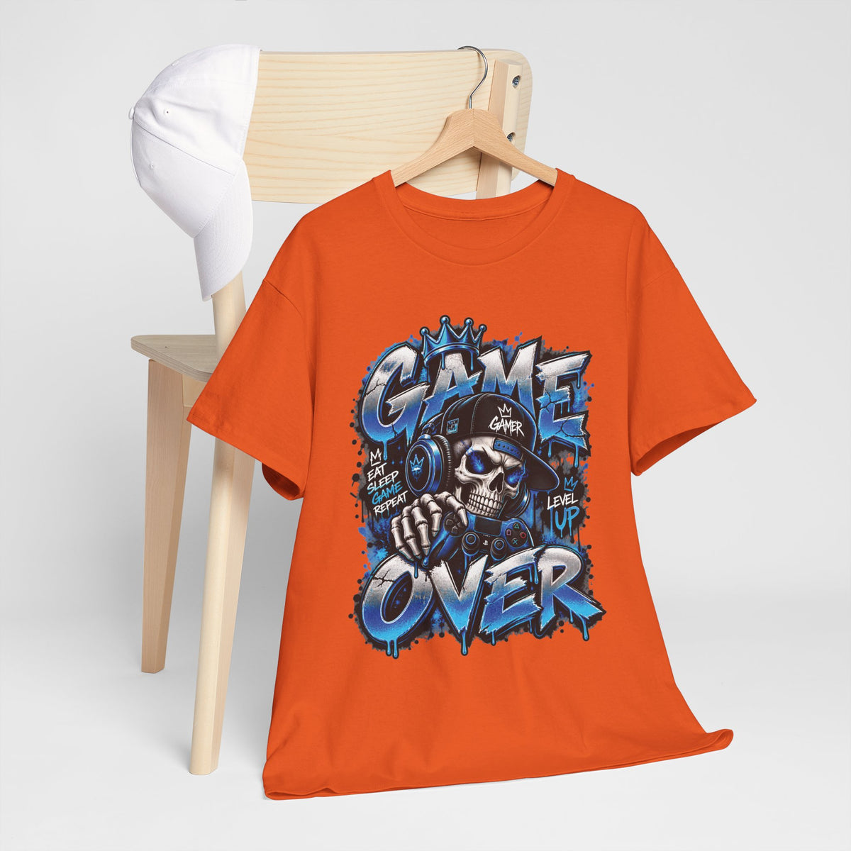Game Over Skull Gamer T-Shirt | Level Up Graphic Tee