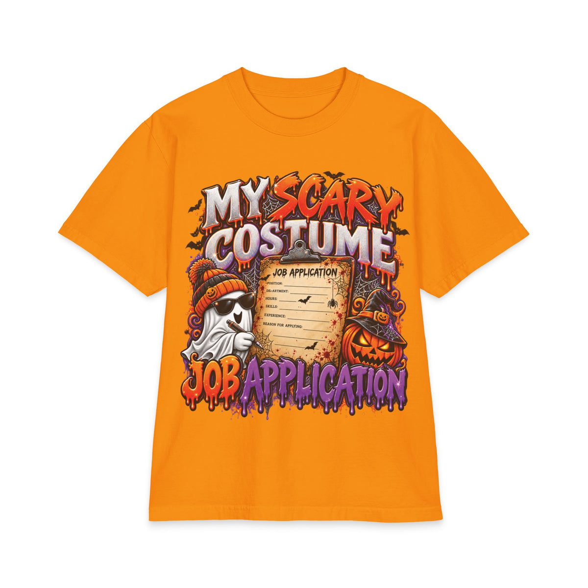 My Scary Costume Job Application T-Shirt | Halloween Ghost Pumpkin Design