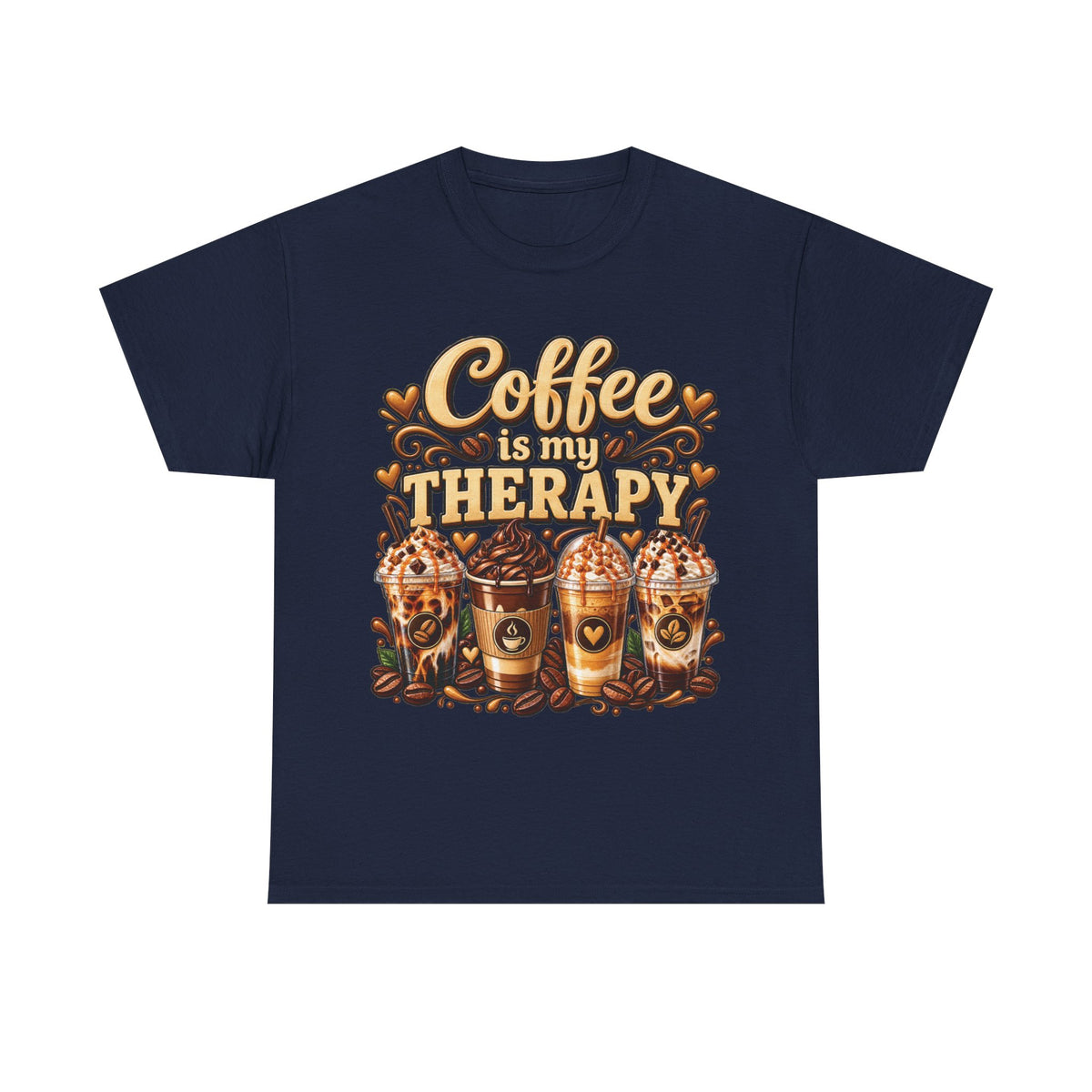 Coffee Is My Therapy T-Shirt | Coffee Cups Illustration, Cozy Beverage Tee