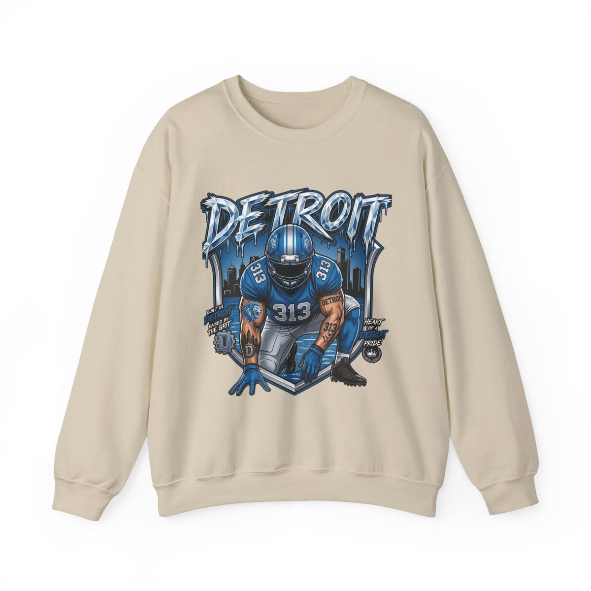 Detroit Football Player Illustration Sweatshirt | 313 City Gridiron Crewneck