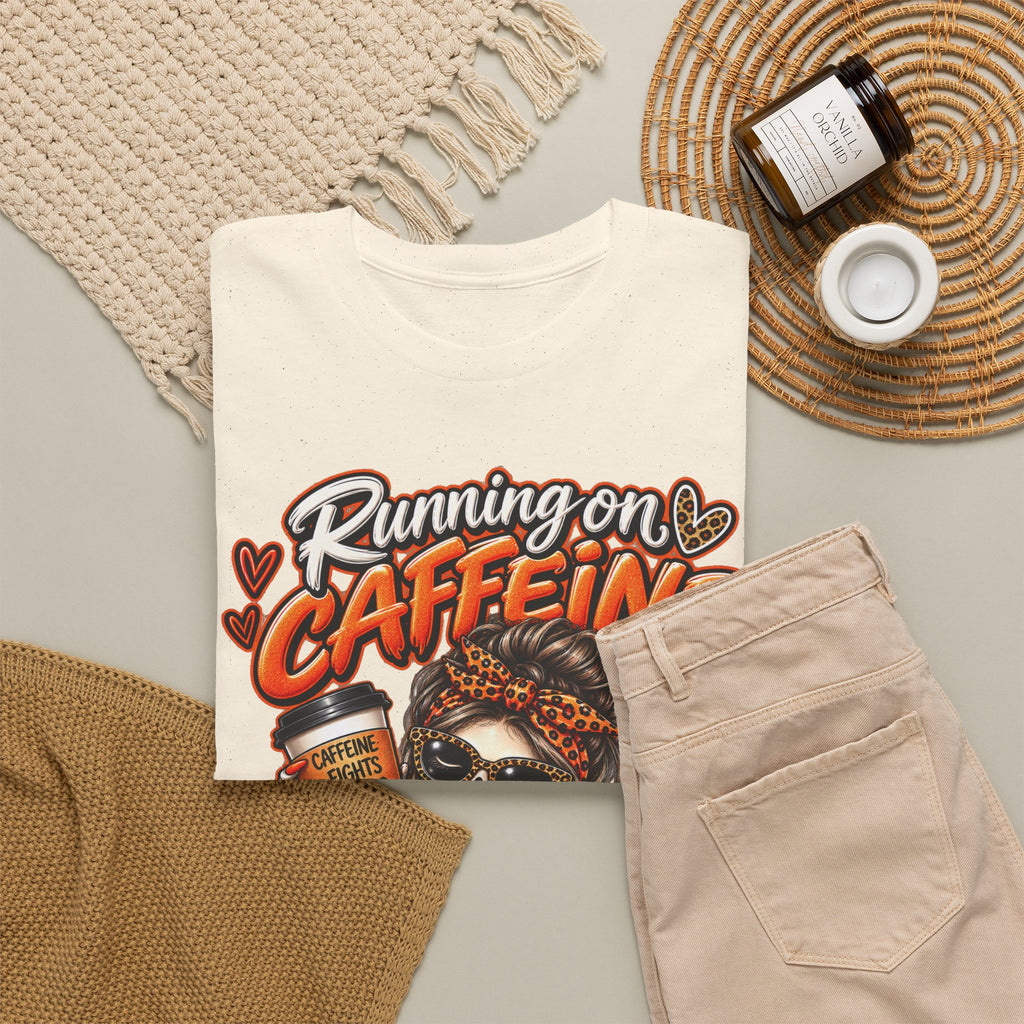 Multiple Sclerosis Awareness, Running on Caffeine Skull Sarcasm & MS Awareness T-Shirt | Orange Ribbon