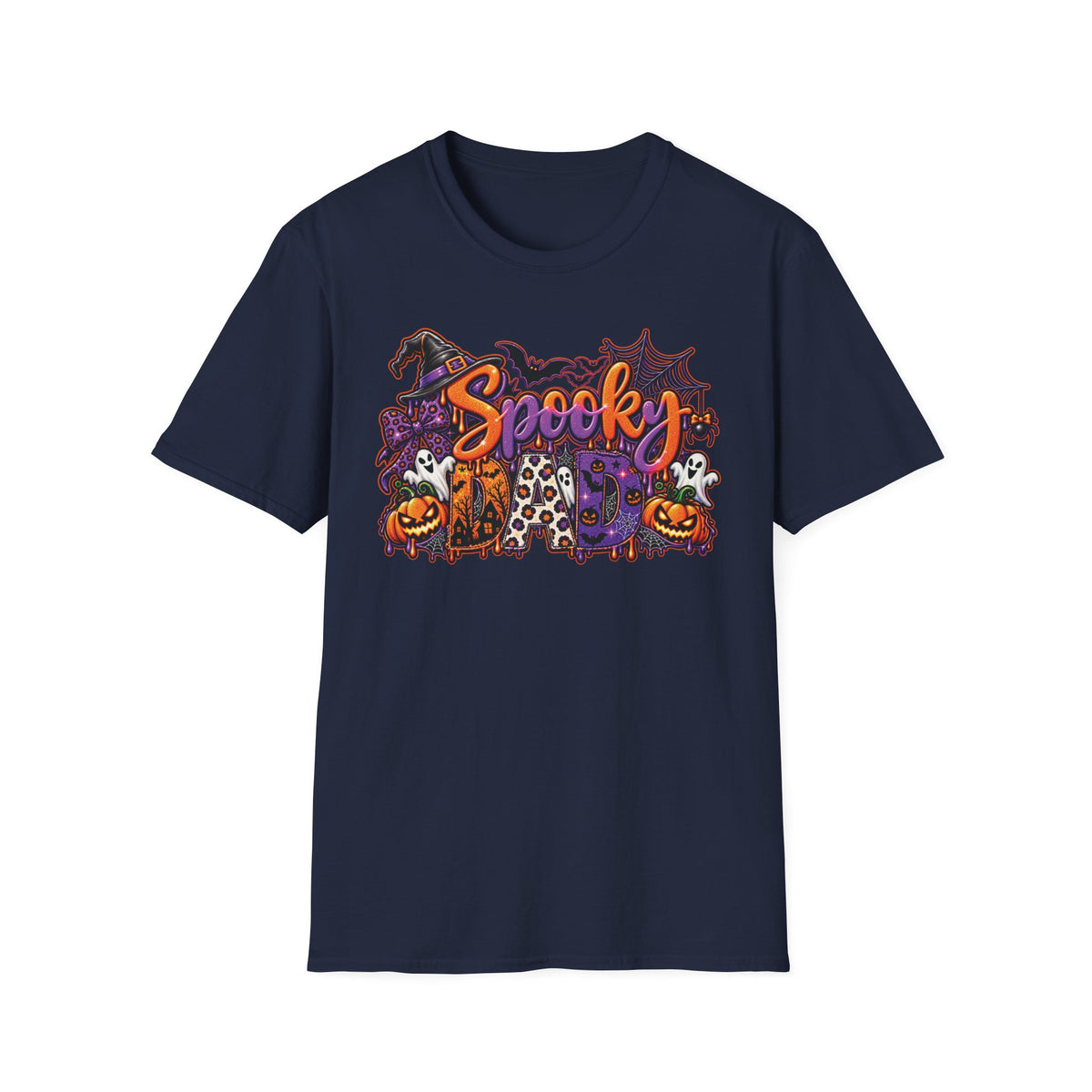 Spooky Dad Halloween Haunted House T-Shirt | Pumpkin Ghosts Witch Hat