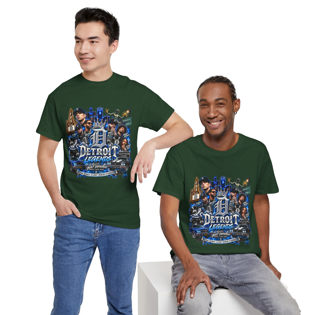 Detroit Legends collage T-Shirt | Motor City skyline, classic cars, musicians