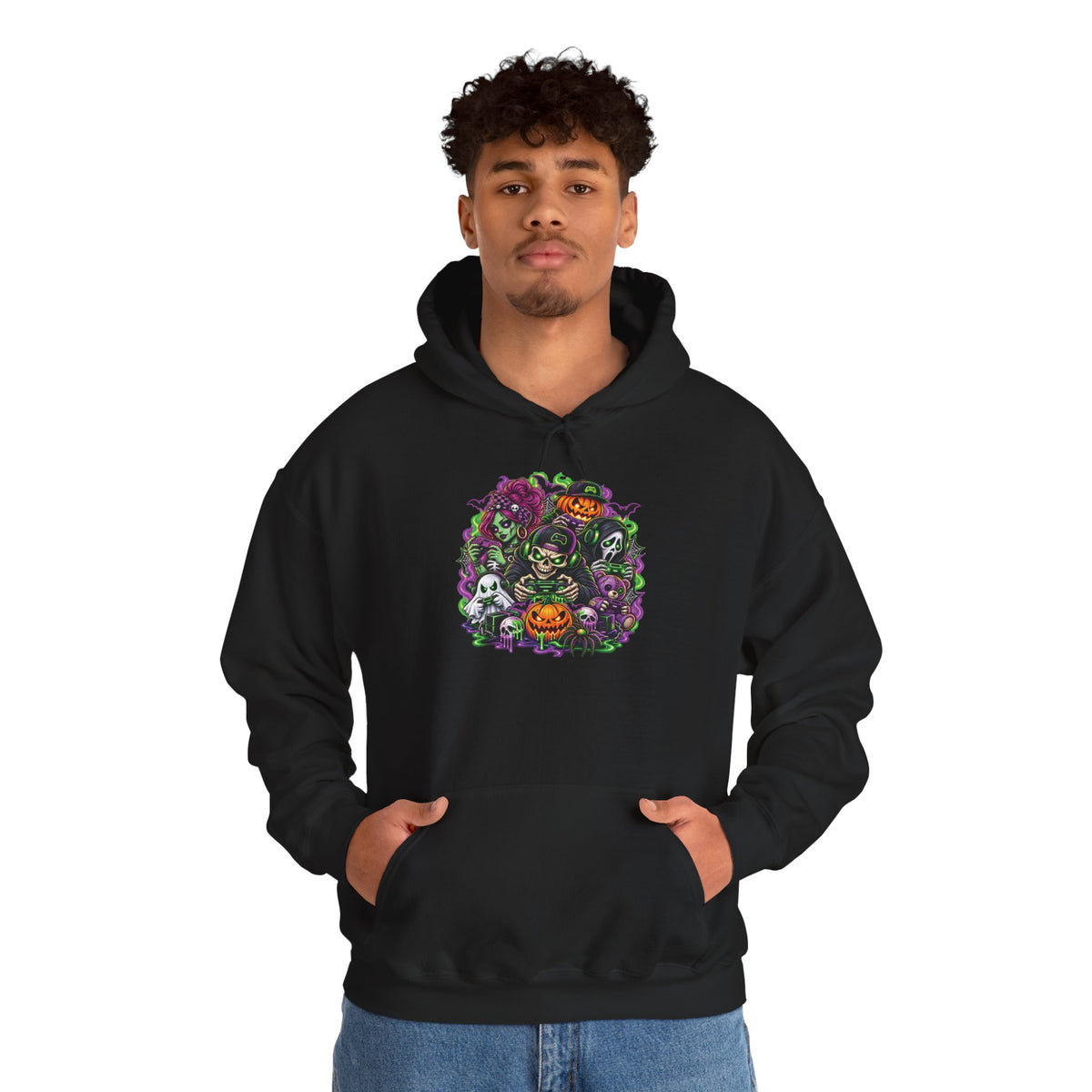 Spooky Halloween Skull Pumpkin Floral Hoodie | Haunted Garden Sweatshirt
