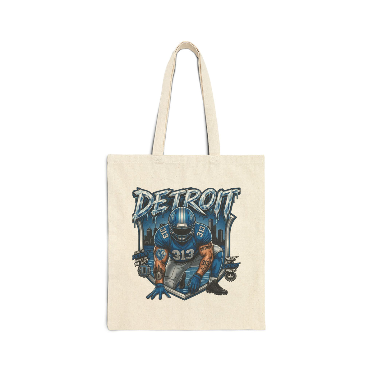Detroit Football Player Tote Bag | 313 Motor City Helmet Illustration