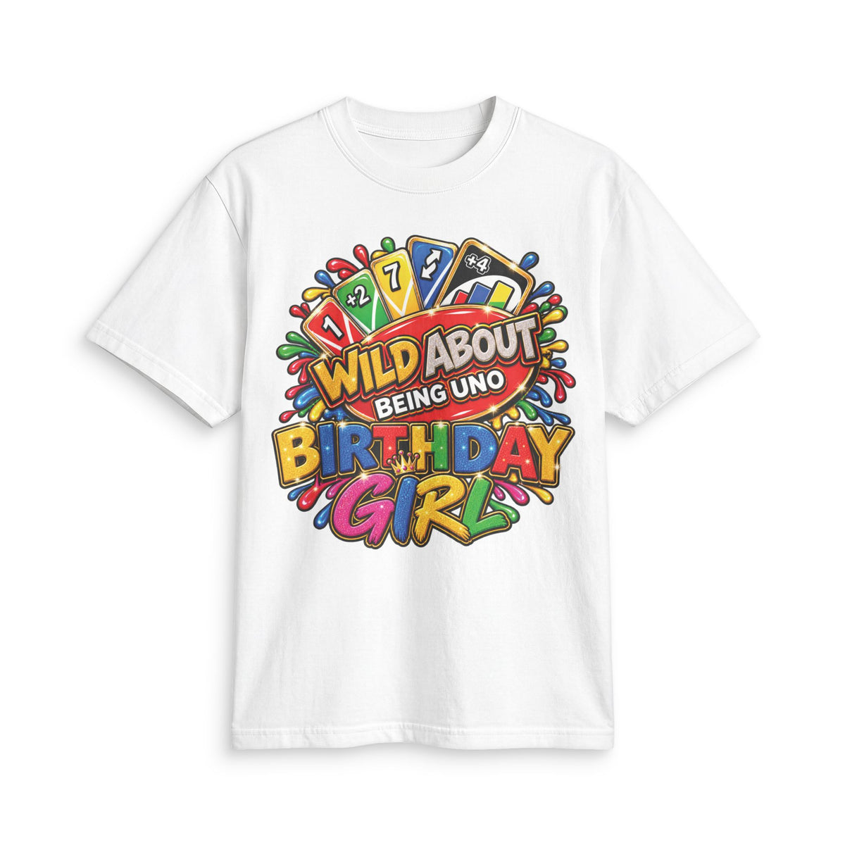 Wild About Being UNO Birthday Girl T-Shirt | Colorful Card Game Design