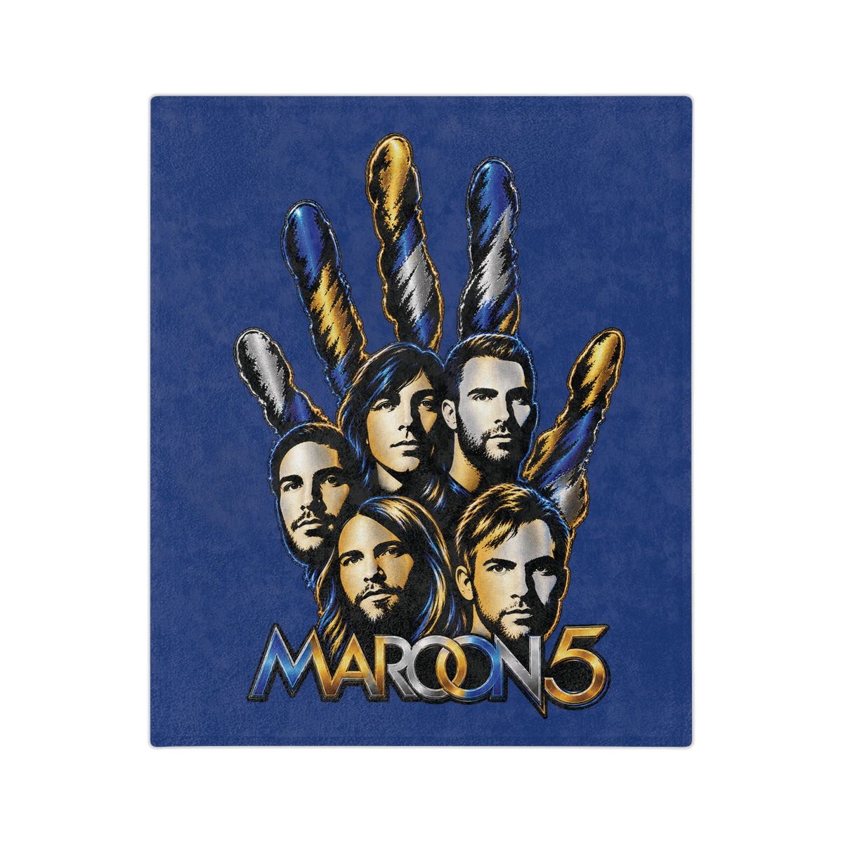 Maroon 5 Band Faces Illustration Velveteen Microfiber Blanket | Music Fan Throw