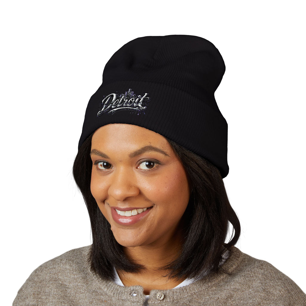 Detroit Graffiti Script Beanie | Embroidered Cuffed Beanie