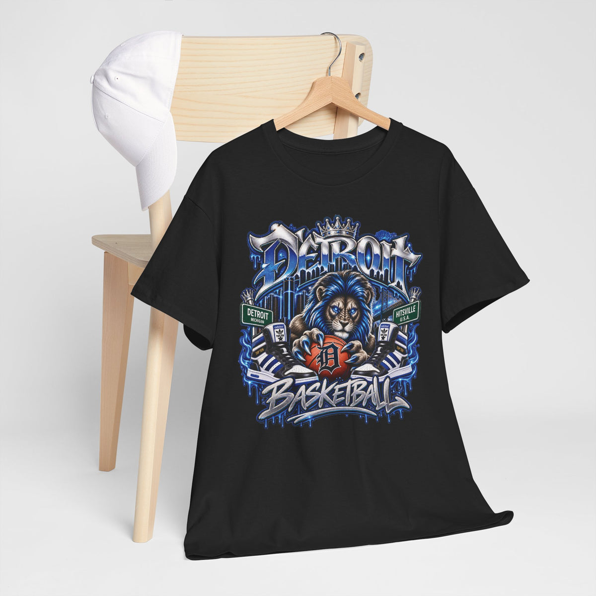 Detroit Lion Basketball Tee | D Letter Back Logo, Urban Sports Graphic