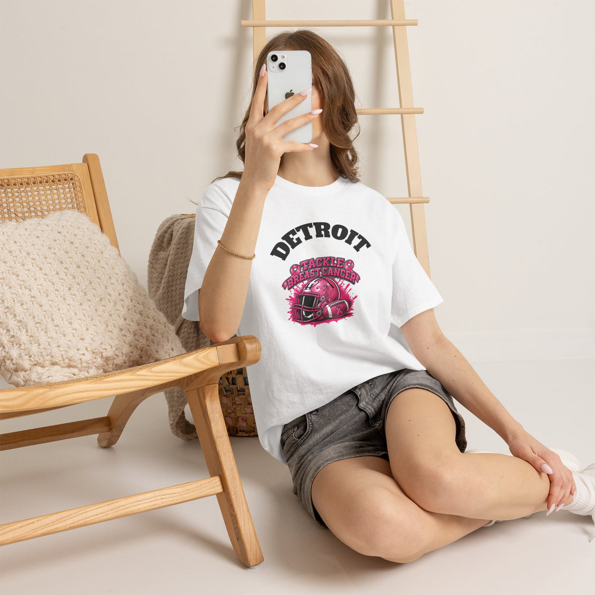 Detroit Tackle Breast Cancer Tee | Football Helmet Pink Awareness