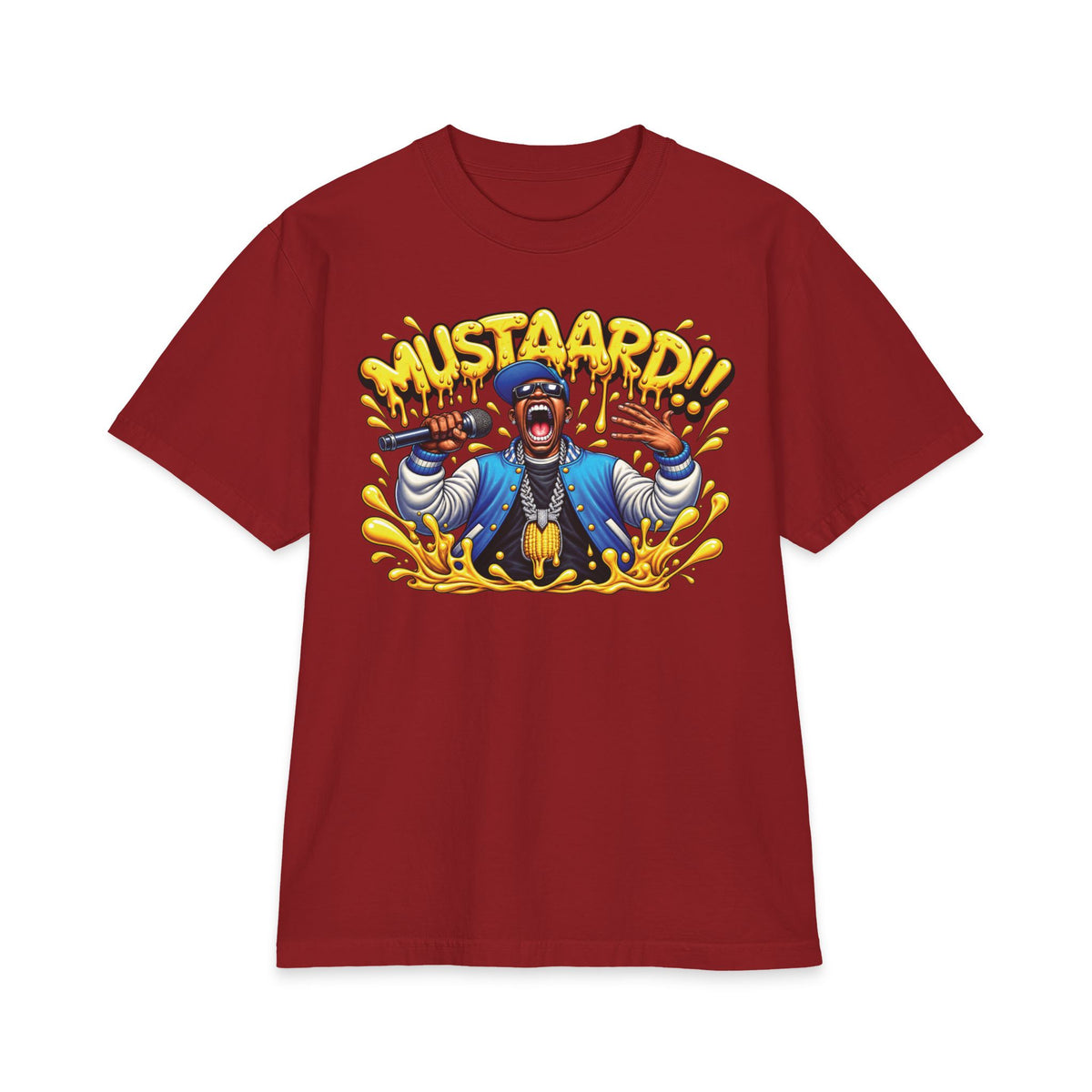 Mustaard!! mascot graphic T-Shirt | cartoon chef, mustard splash