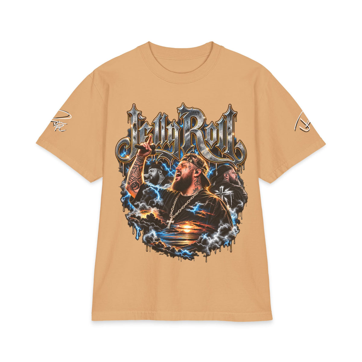 Roll Jelly portrait graphic Tee | Country singer storm art