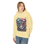 Dual Flame Masks Hoodie | Blue Pink Surreal Faces Graphic