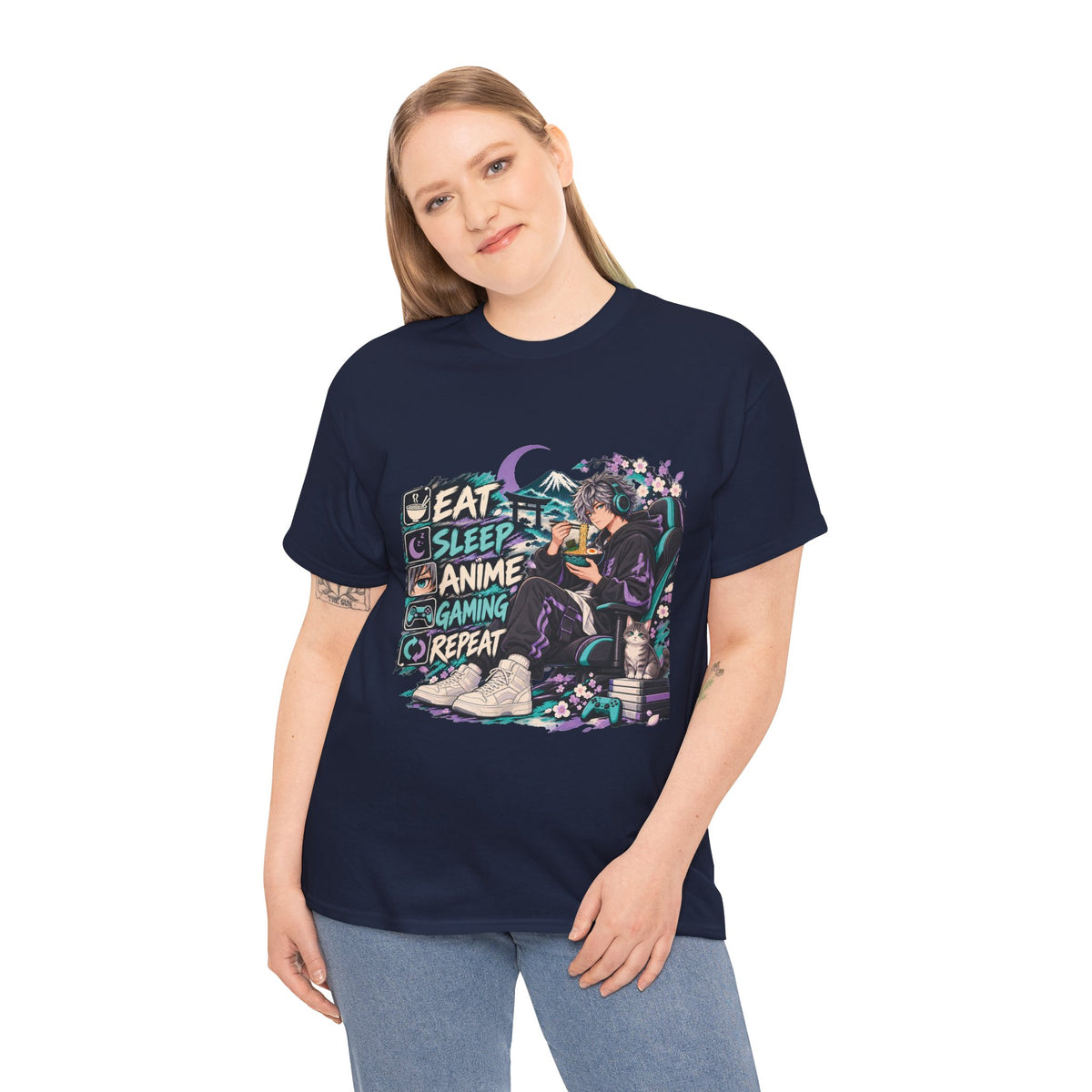 Eat Sleep Anime Gaming Repeat Video Game Graphic T-Shirt