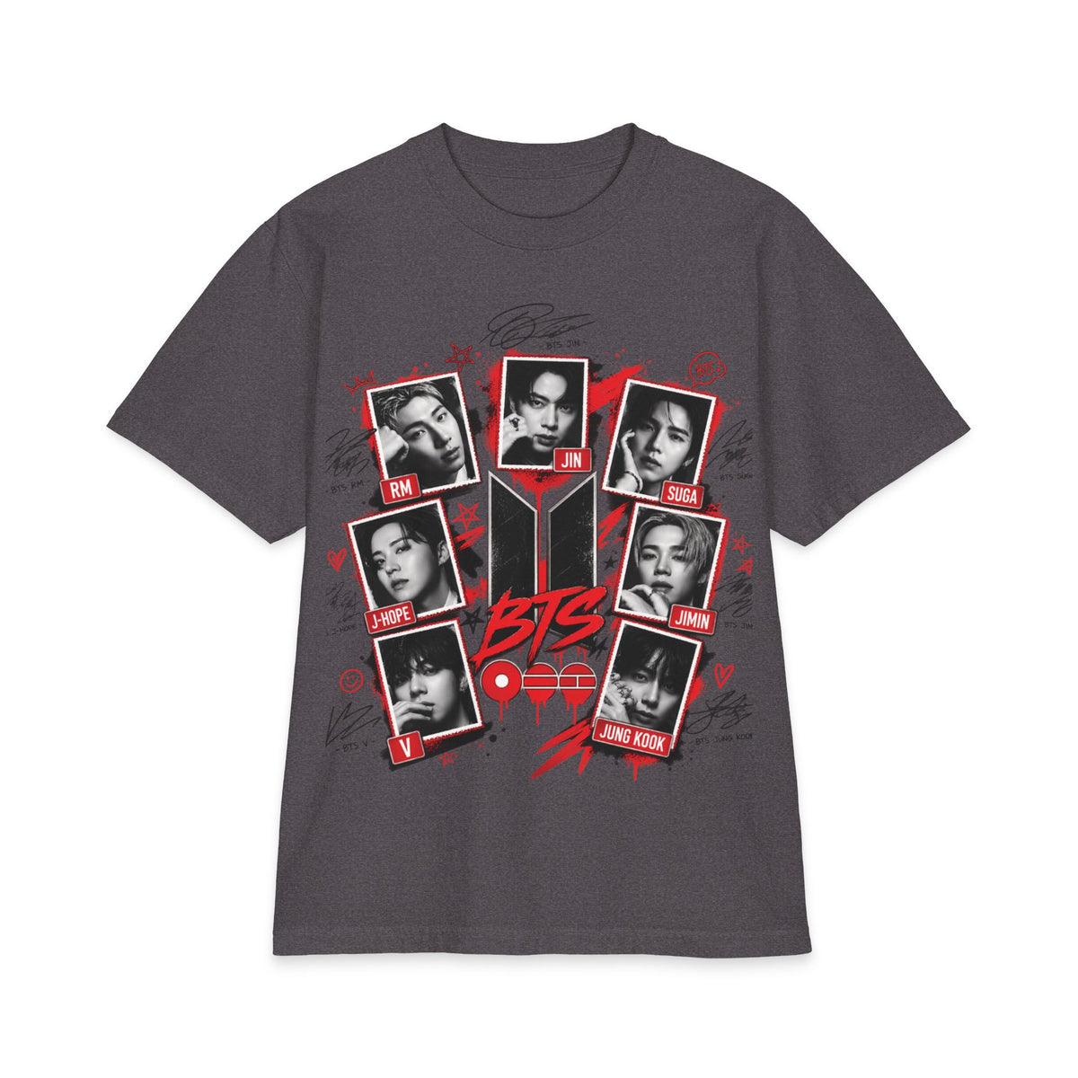 BTS K-Pop Photo Collage T-Shirt | Red Black Graphic Tee