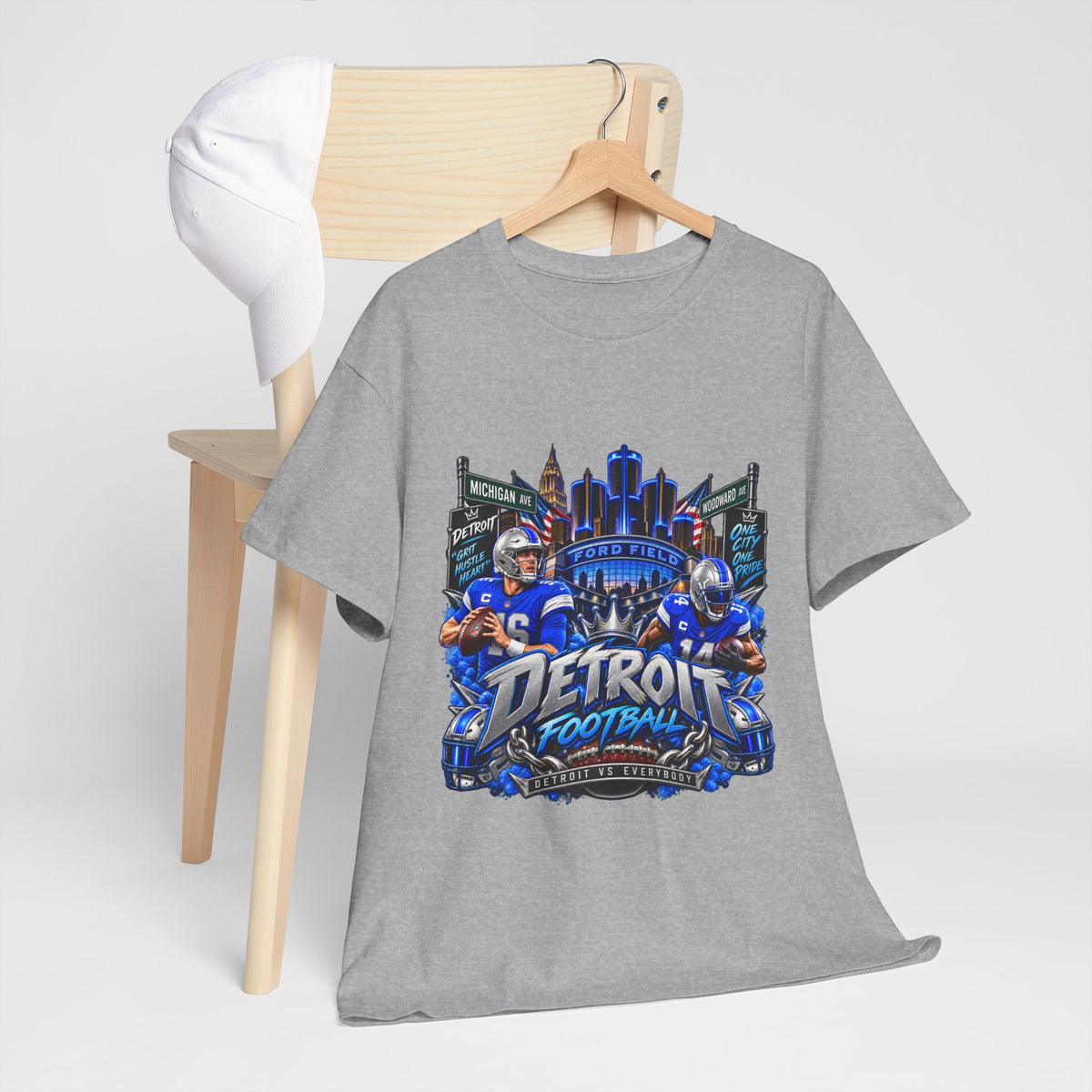 Detroit Football Graphic Tee | City Skyline, Players, Lions-Inspired Design