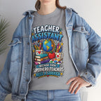 Teacher Assistant Tee | Colorful School Supplies, Globe, Apple, Superhero Theme