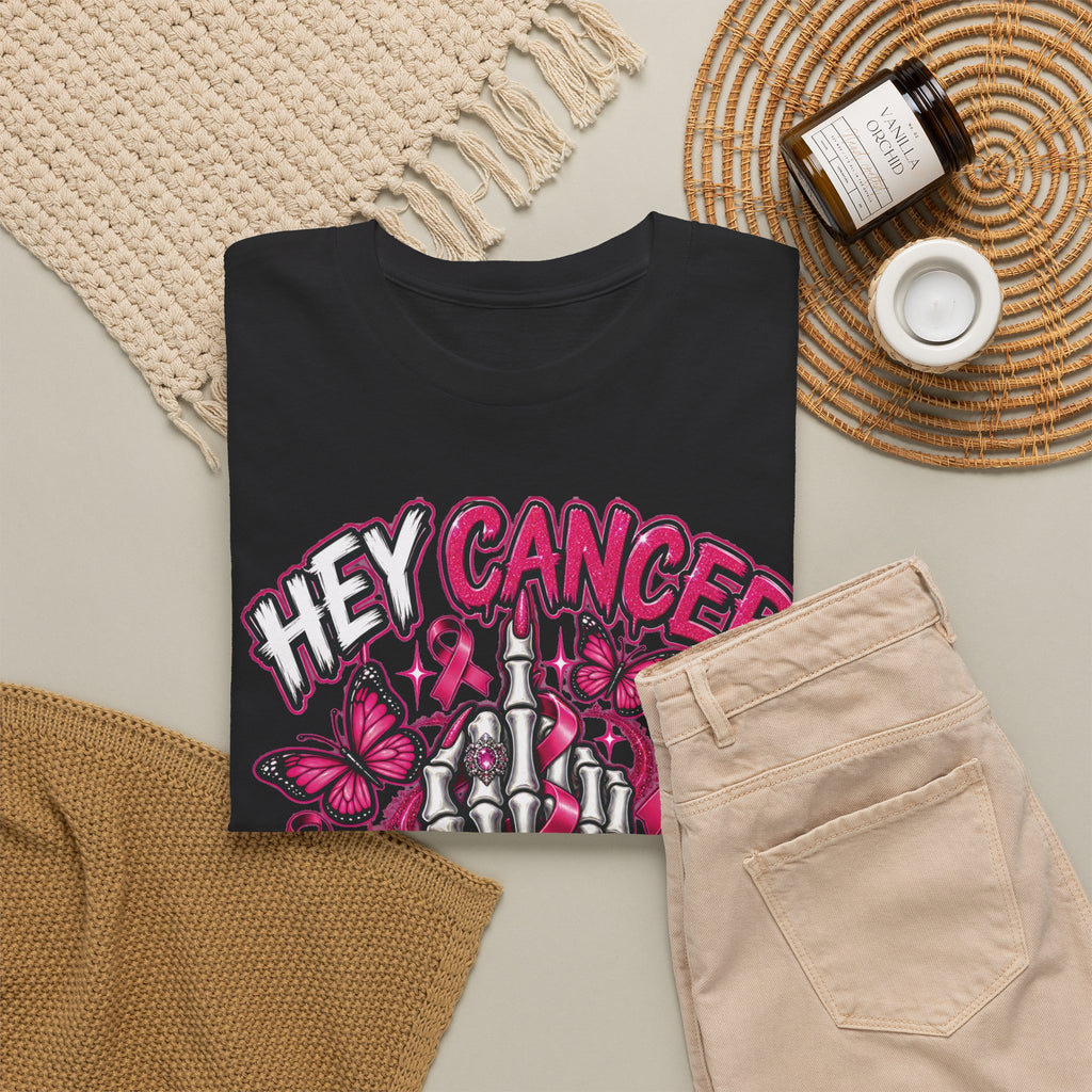 Hey Cancer middle finger ribbon T-Shirt | Breast Cancer Awareness