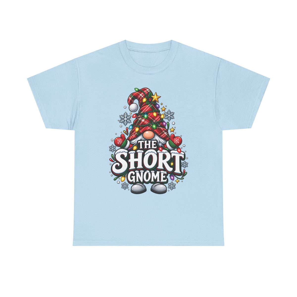 The Short Gnome T-Shirt | Christmas Gnome Plaid Hat, Holiday Lights Design