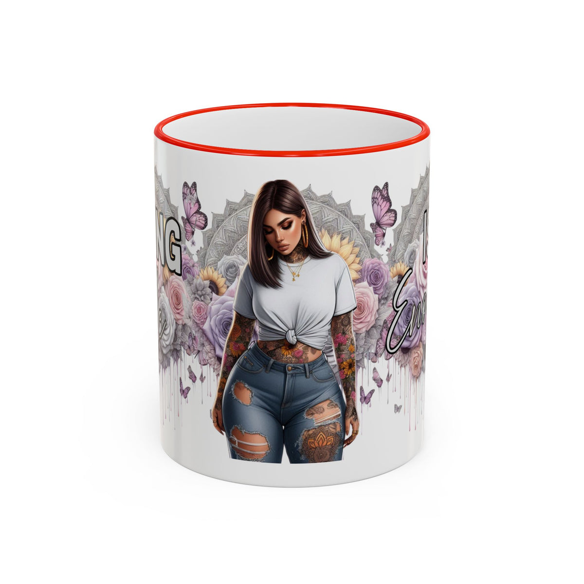 Curvy Tattooed Woman Illustration Mug | Accent Rim & Handle