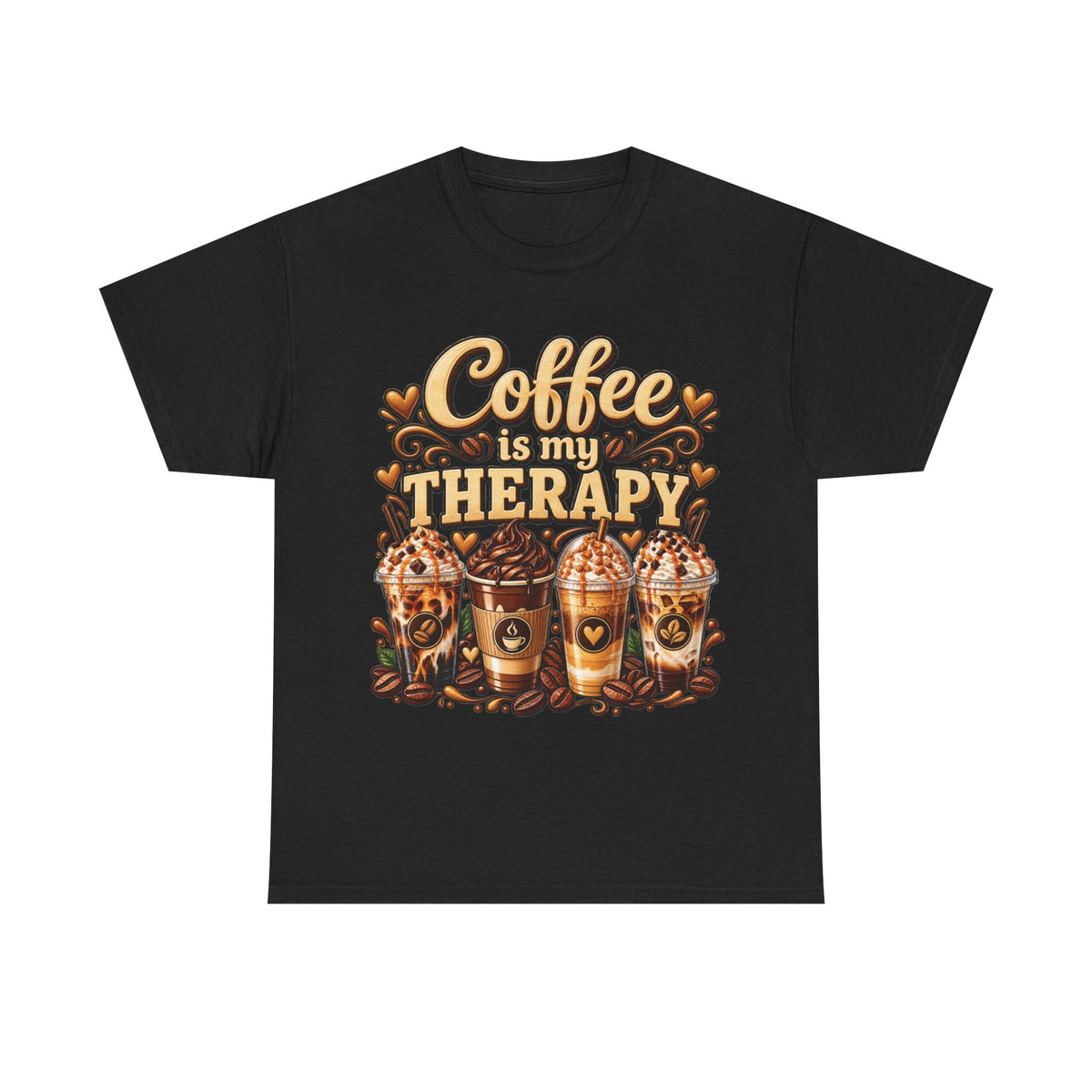 Coffee Is My Therapy T-Shirt | Coffee Cups Illustration, Cozy Beverage Tee