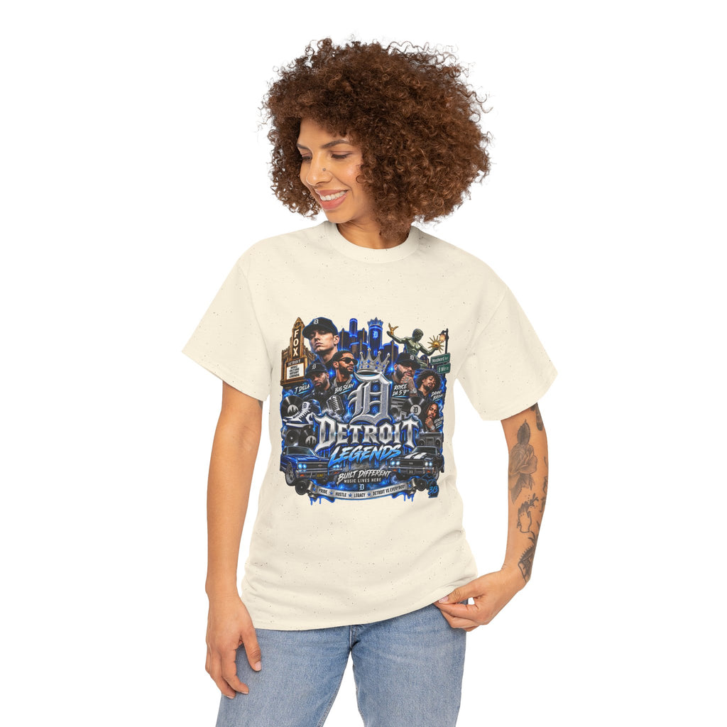 Detroit Legends collage T-Shirt | Motor City skyline, classic cars, musicians