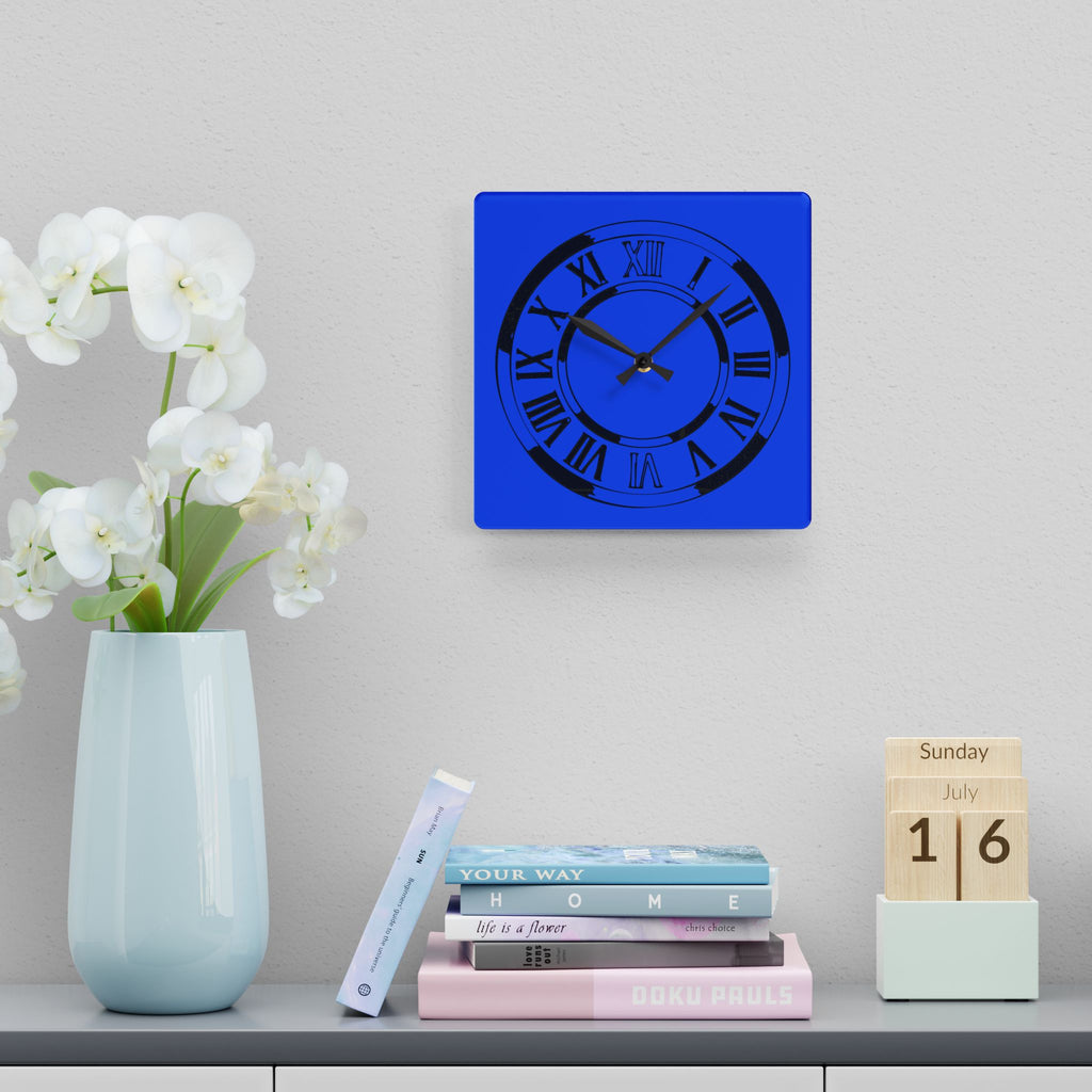 Roman Numeral Blue Clock Acrylic Wall Clock | Modern Decorative Timepiece