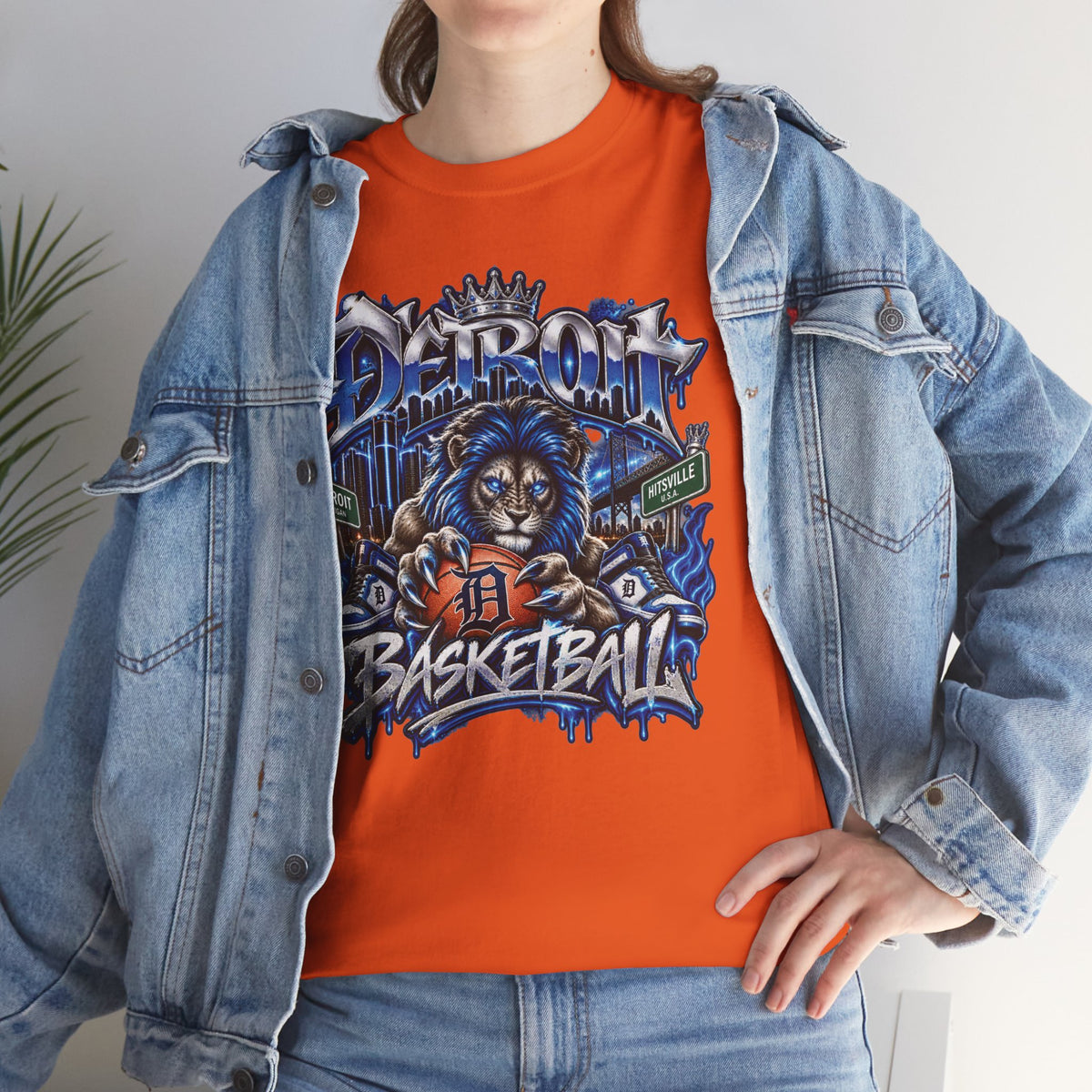 Detroit Basketball Lion Graphic Tee | City Streetball Detroit D Logo