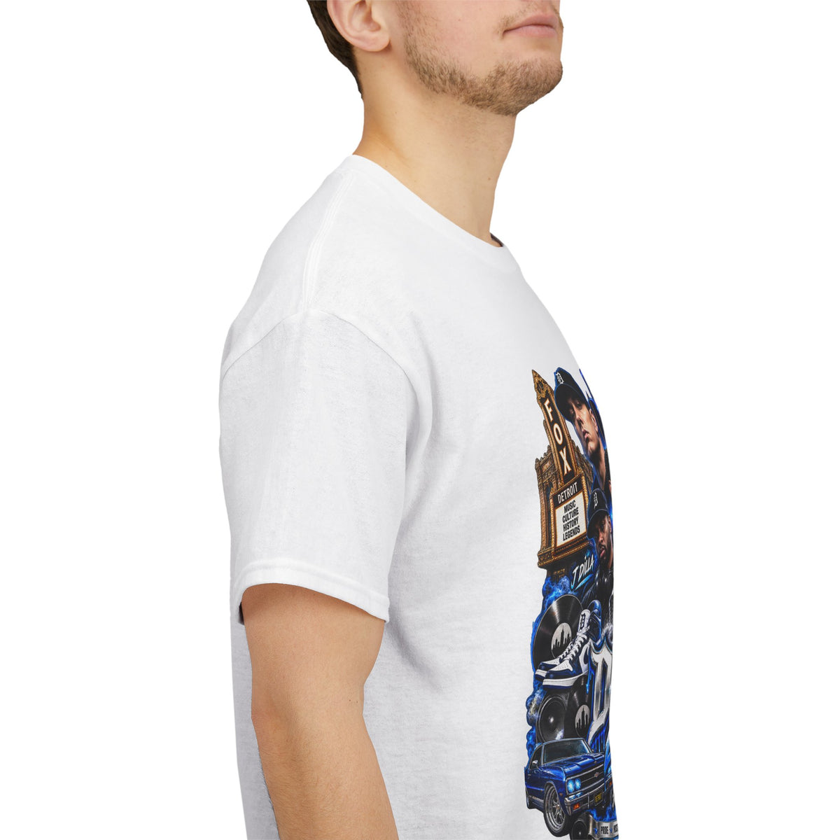 Detroit Legends collage T-Shirt | Motor City skyline, classic cars, musicians