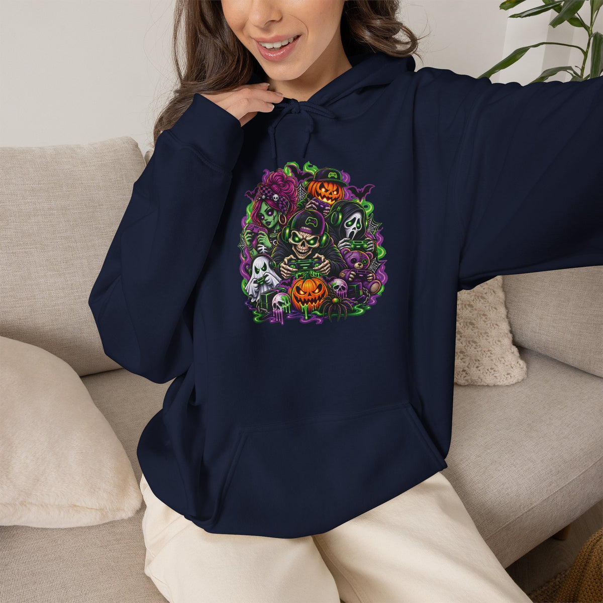 Spooky Halloween Skull Pumpkin Floral Hoodie | Haunted Garden Sweatshirt