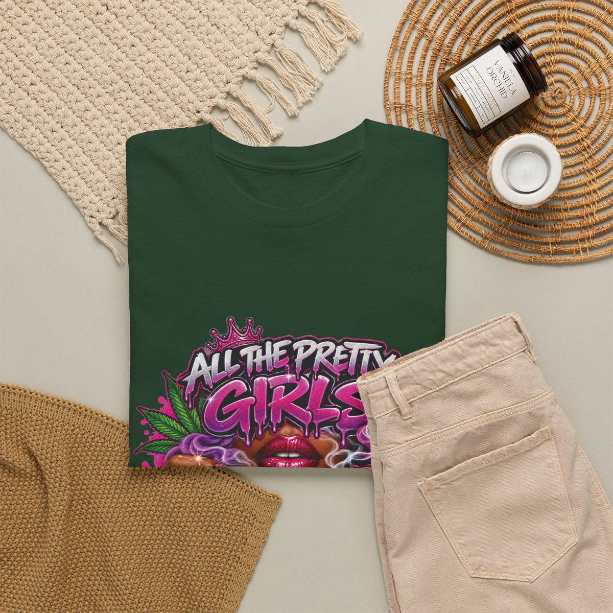 All The Pretty Girls Roll Like This T-Shirt | Pink Graffiti Cannabis Hands Design