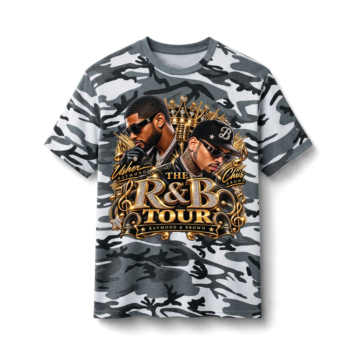 R&B Tour Portrait Tee | Camo Graphic T-Shirt, Music Concert Design