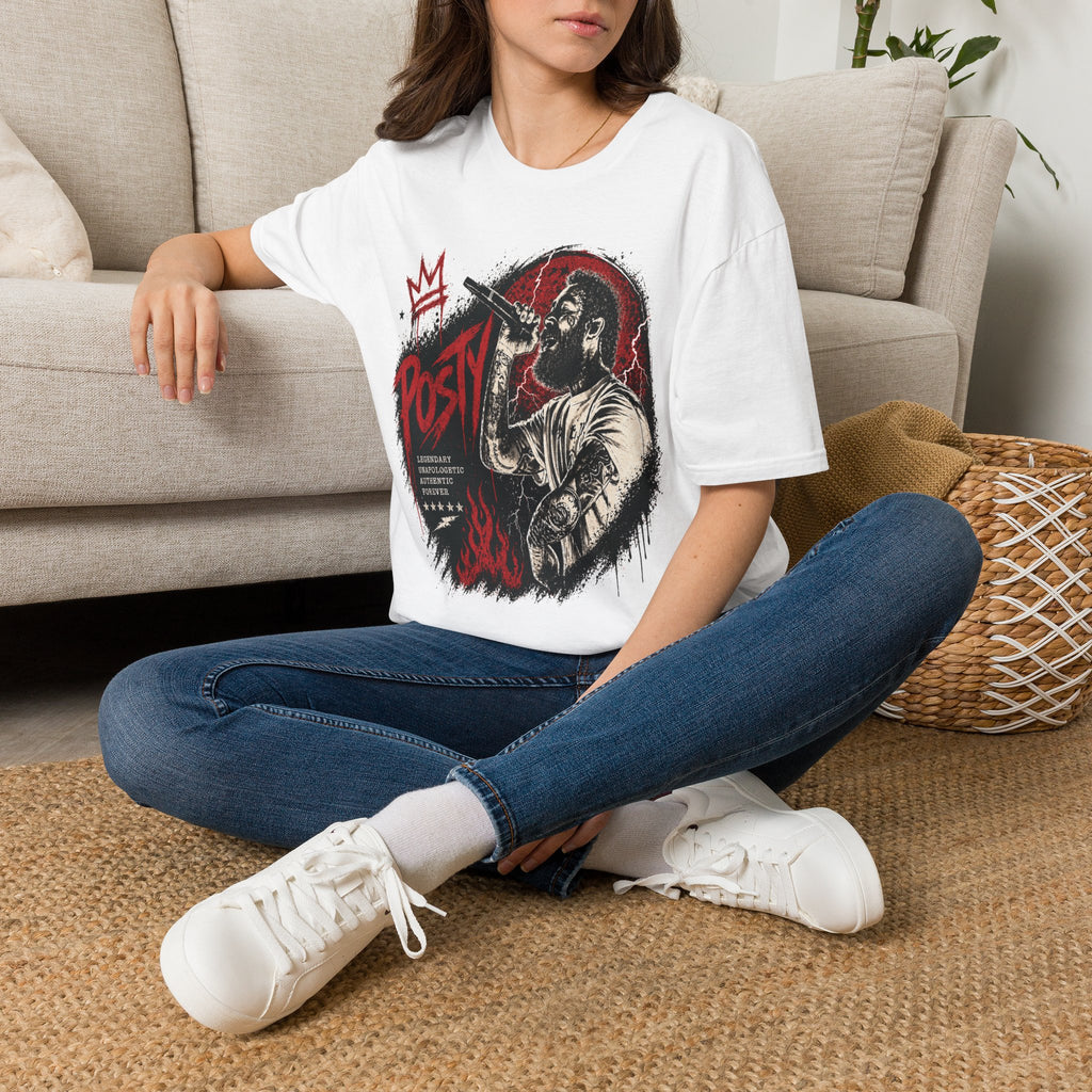 Posty Singer Portrait T-Shirt | Concert Mic Illustration, Red Black Grunge
