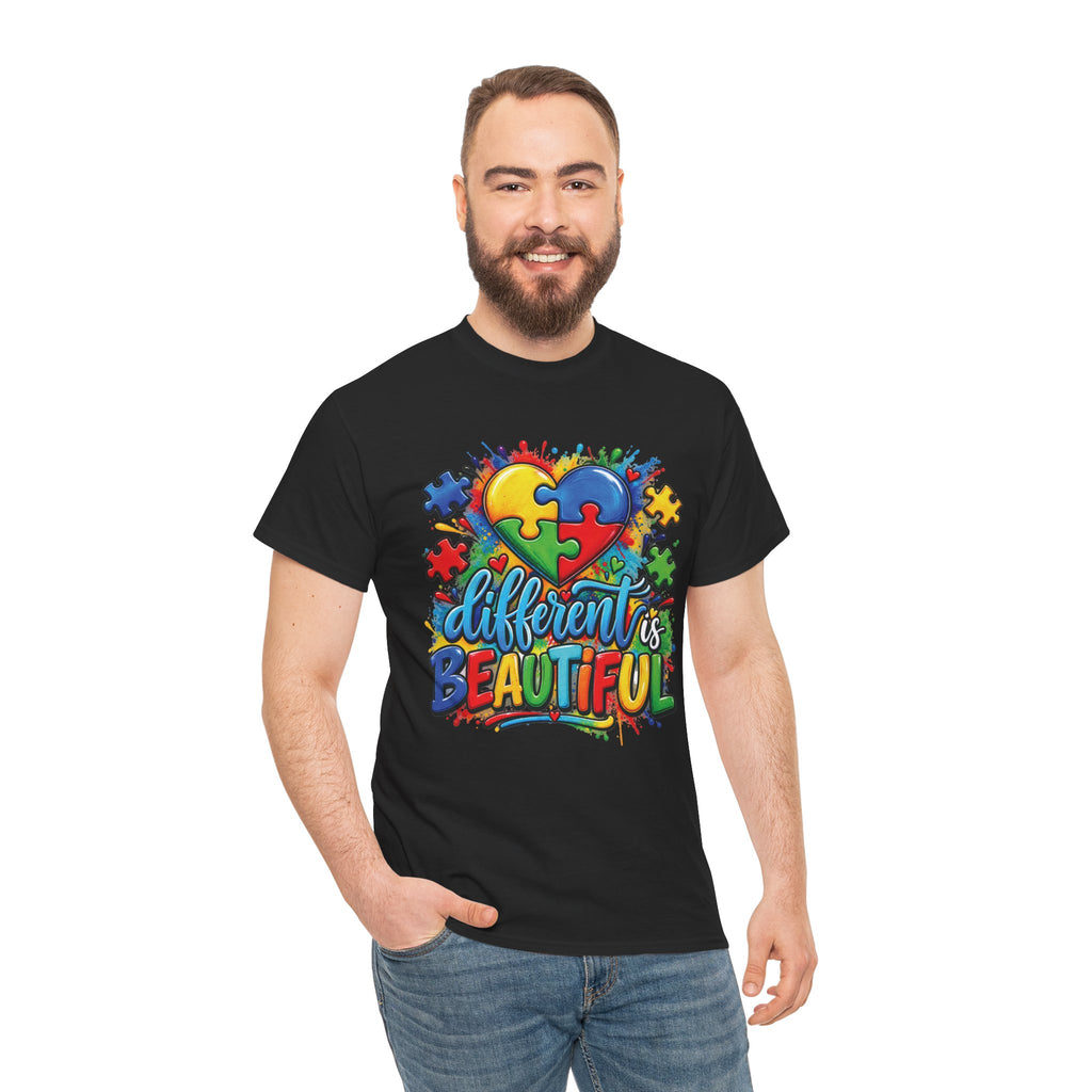 Different Is Beautiful Autism Puzzle Heart T-Shirt | Neurodiversity Awareness Tee