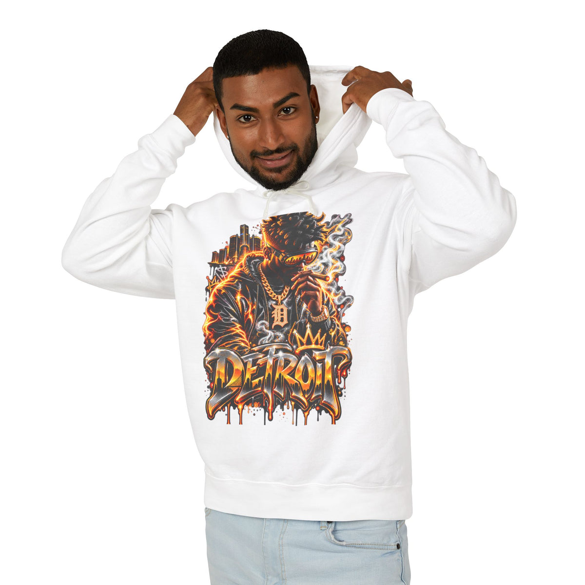 Detroit Flames Graphic Hoodie | City Skyline, Graffiti Drip Design