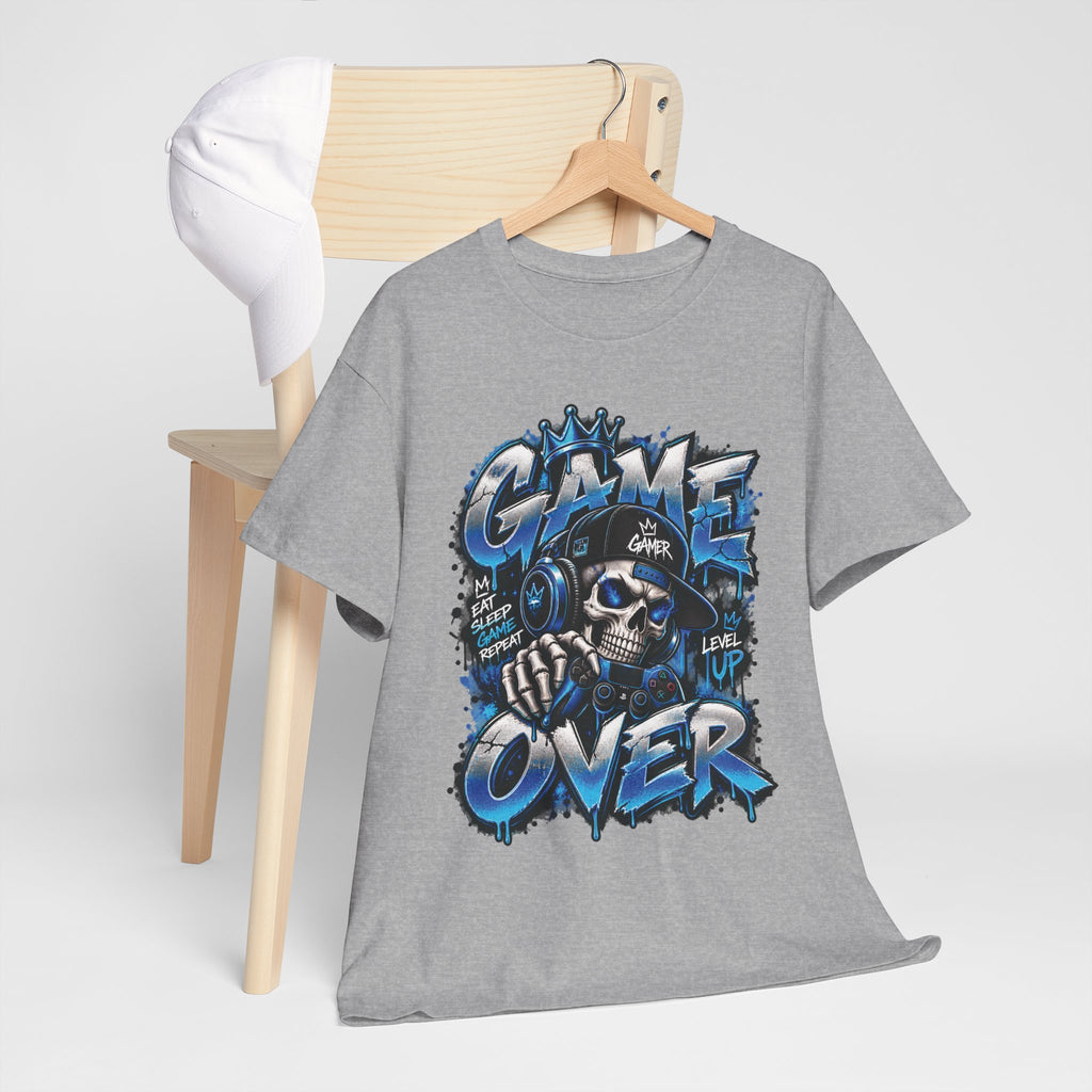 Game Over Skull Gamer T-Shirt | Level Up Graphic Tee